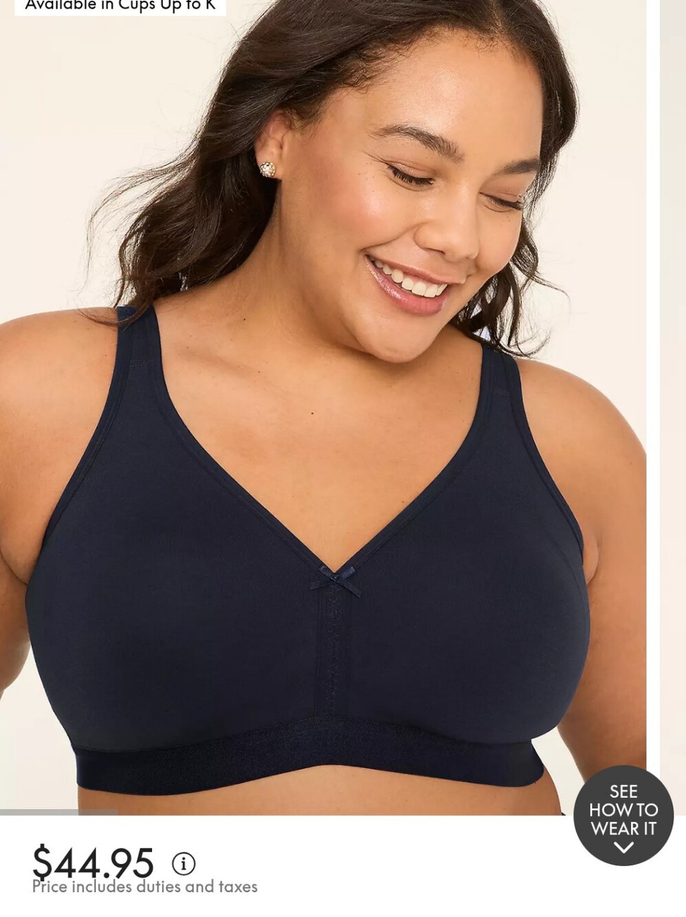 Cacique Lane Bryant Cotton Unlined No-Wire Bra Black 46DD NWT